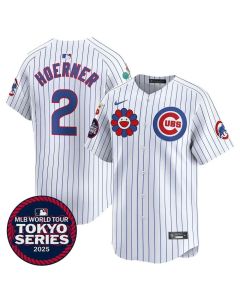 Men's Chicago Cubs #2 Nico Hoerner White Tokyo 2025 Cool Base Stitched Baseball Jersey (White)