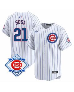 Men's Chicago Cubs #21 Sammy Sosa White Nike Home Vapor Limited 150th Anniversary Authentic Lettering Jersey (White)