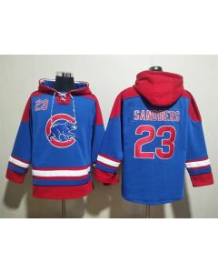 Men's Chicago Cubs #23 Ryne Sandberg Royal/Red Ageless Must-Have Lace-Up Pullover Hoodie
