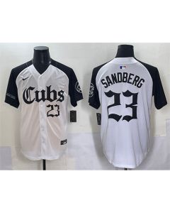 Men's Chicago Cubs #23 Ryne Sandberg White "Gothic North Side Edition" Vapor Premier Limited Stitched Baseball Jersey (White)
