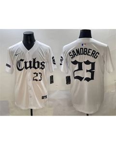 Men's Chicago Cubs #23 Ryne Sandberg White "Gothic North Side Edition" Vapor Premier Limited Stitched Baseball Jersey