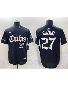 Men's Chicago Cubs #27 Seiya Suzuki Black "Gothic North Side Edition" Vapor Premier Limited Stitched Baseball Jersey (Black)