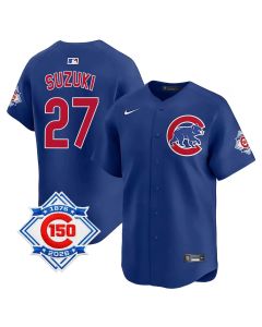 Men's Chicago Cubs #27 Seiya Suzuki Royal Nike Alternate Vapor Limited 150th Anniversary Authentic Lettering Jersey (Royal)