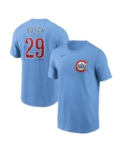 Men's Chicago Cubs #29 Michael Busch Baby Blue Fuse Name & Number T-Shirt (Blue)