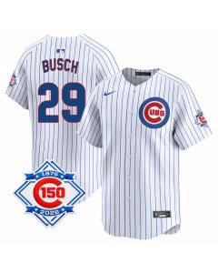 Men's Chicago Cubs #29 Michael Busch White Nike Home Vapor Limited 150th Anniversary Authentic Lettering Jersey (White)