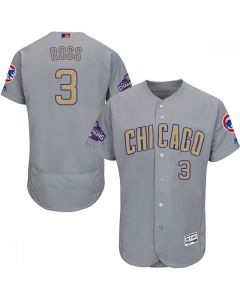 Men's Chicago Cubs #3 David Ross Gray World Series Champions Gold Program Flexbase Stitched MLB Jersey