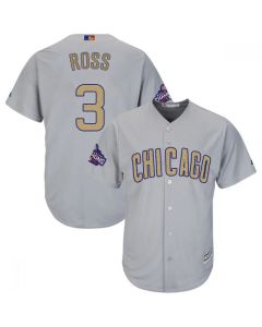 Men's Chicago Cubs #3 David Ross World Series Champions Grey Program Cool Base Stitched MLB Jersey