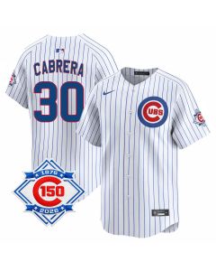 Men's Chicago Cubs #30 Edward Cabrera White Home Vapor Limited 150th Anniversary Authentic Lettering Jersey