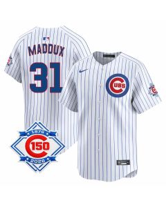 Men's Chicago Cubs #31 Greg Maddux White Nike Home Vapor Limited 150th Anniversary Authentic Lettering Jersey (White)