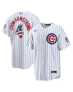 Men's Chicago Cubs #4 Pete Crow-Armstrong Nike White USA 250 Fourth of July Home Stadium Jersey