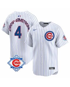 Men's Chicago Cubs #4 Pete Crow-Armstrong White Home Vapor Limited 150th Anniversary Authentic Lettering Jersey
