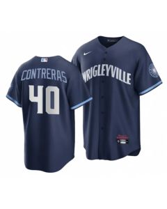 Men's Chicago Cubs #40 Willson Contreras Navy City Connect Stitched Jersey