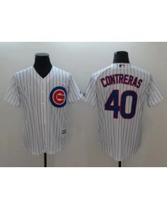 Men's Chicago Cubs #40 Willson Contreras White Strip New Cool Base Stitched MLB Jersey