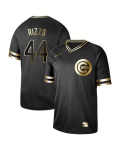 Men's Chicago Cubs #44 Anthony Rizzo Black Gold Stitched MLB Jersey