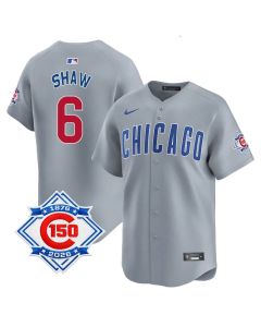 Men's Chicago Cubs #6 Matt Shaw Grey Nike Road Vapor Limited 150th Anniversary Authentic Lettering Jersey (Grey)