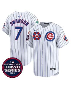 Men's Chicago Cubs #7 Dansby Swanson White Tokyo 2025 Cool Base Stitched Baseball Jersey (White)