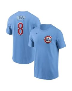 Men's Chicago Cubs #8 Ian Happ Baby Blue Fuse Name & Number T-Shirt (Blue)