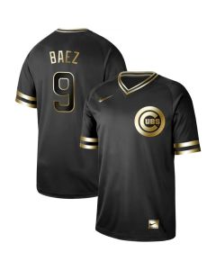 Men's Chicago Cubs #9 Javier Baez Black Gold Stitched MLB Jersey