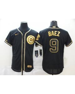 Men's Chicago Cubs #9 Javier Baez Black Golden Flex Base Stitched MLB Jersey
