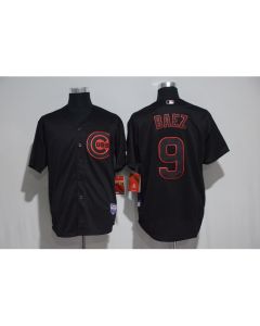 Men's Chicago Cubs #9 Javier Baez Black Strip Stitched MLB Jersey