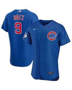 Men's Chicago Cubs #9 Javier Baez Blue Flex Base Stitched Jersey