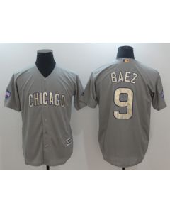 Men's Chicago Cubs #9 Javier Baez Gray World Series Champions Gold Program Cool Base Stitched MLB Jersey