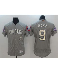 Men's Chicago Cubs #9 Javier Baez Gray World Series Champions Gold Program Flexbase Stitched MLB Jersey (Gray Gold)