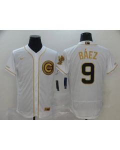 Men's Chicago Cubs #9 Javier Baez White Golden Flex Base Stitched MLB Jersey