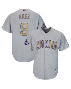 Men's Chicago Cubs #9 Javier Baez World Series Champions Grey Program Cool Base Stitched MLB Jersey
