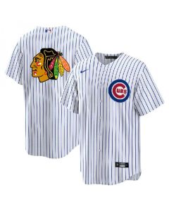 Men's Chicago Cubs & Blackhawks White Cool Base Stitched Baseball Jersey