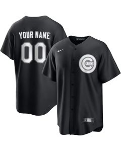Men's Chicago Cubs Custom Black Lights Out Replica Jersey (Black)