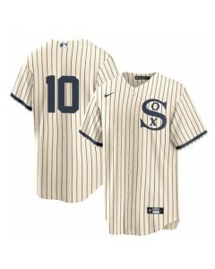 Men's Chicago White Sox #10 Yoan Moncada 2021 Cream/Navy Field of Dreams Cool Base Stitched Jersey