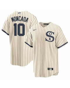 Men's Chicago White Sox #10 Yoan Moncada 2021 Cream/Navy Name&Number Field of Dreams Cool Base Stitched Jersey