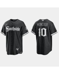Men's Chicago White Sox #10 Yoan Moncada Black 2021 City Connect Cool Base Stitched Jersey