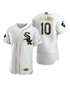 Men's Chicago White Sox #10 Yoan Moncada White Golden Flex Base Stitched MLB Jersey