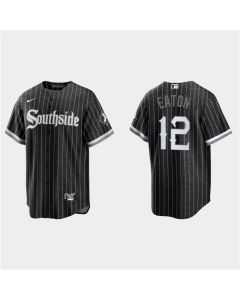 Men's Chicago White Sox #12 Adam Eaton Black 2021 City Connect Cool Base Stitched Jersey