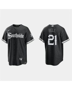 Men's Chicago White Sox #21 George Bell Black 2021 City Connect Cool Base Stitched Jersey