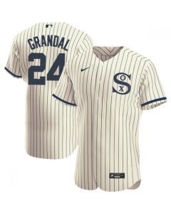 Men's Chicago White Sox #24 Yasmani Grandal 2021 Cream/Navy Field of Dreams Name&Number Flex Base Stitched Jersey