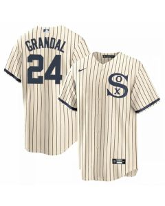 Men's Chicago White Sox #24 Yasmani Grandal 2021 Cream/Navy Name&Number Field of Dreams Cool Base Stitched Jersey