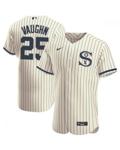 Men's Chicago White Sox #25 Andrew Vaughn 2021 Cream/Navy Field of Dreams Name&Number Flex Base Stitched Jersey