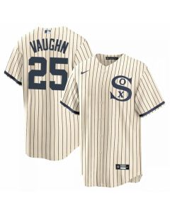 Men's Chicago White Sox #25 Andrew Vaughn 2021 Cream/Navy Name&Number Field of Dreams Cool Base Stitched Jersey