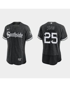 Men's Chicago White Sox #25 Tommy John Black 2021 City Connect Flex Base Stitched Jersey