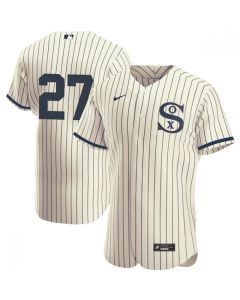 Men's Chicago White Sox #27 Lucas Giolito 2021 Cream/Navy Field of Dreams Flex Base Stitched Jersey