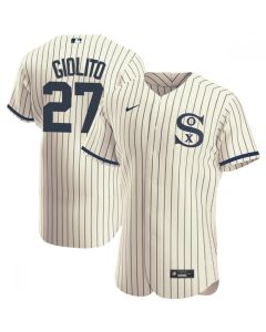 Men's Chicago White Sox #27 Lucas Giolito 2021 Cream/Navy Field of Dreams Name&Number Flex Base Stitched Jersey