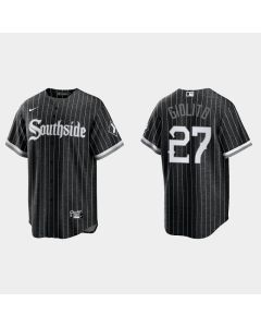 Men's Chicago White Sox #27 Lucas Giolito Black 2021 City Connect Cool Base Stitched Jersey