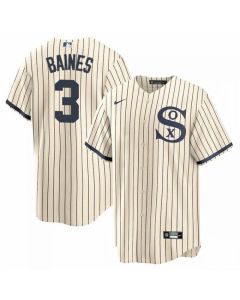 Men's Chicago White Sox #3 Harold Baines 2021 Cream/Navy Name&Number Field of Dreams Cool Base Stitched Jersey