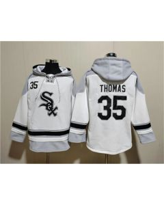 Men's Chicago White Sox #35 Frank Thomas White Ageless Must-Have Lace-Up Pullover Hoodie