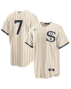 Men's Chicago White Sox #7 Tim Anderson 2021 Cream/Navy Field of Dreams Cool Base Stitched Jersey