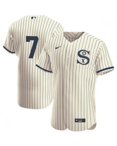 Men's Chicago White Sox #7 Tim Anderson 2021 Cream/Navy Field of Dreams Flex Base Stitched Jersey