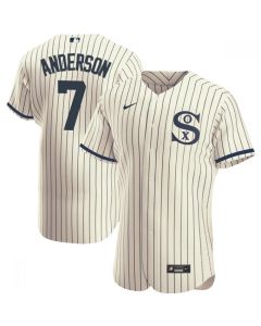Men's Chicago White Sox #7 Tim Anderson 2021 Cream/Navy Field of Dreams Name&Number Flex Base Stitched Jersey